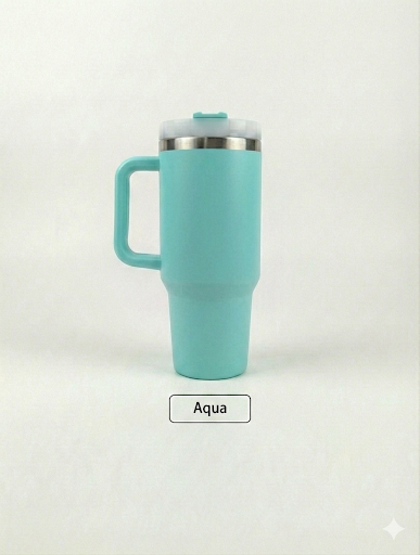 Custom Laser Engraved 40oz Powder Coated Travel Tumbler with Handle | Personalized Stainless Steel Mug