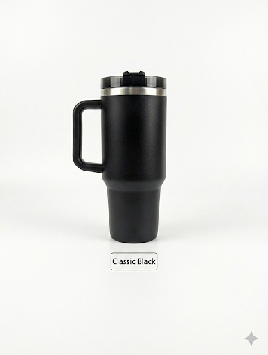 Custom Laser Engraved 40oz Powder Coated Travel Tumbler with Handle | Personalized Stainless Steel Mug