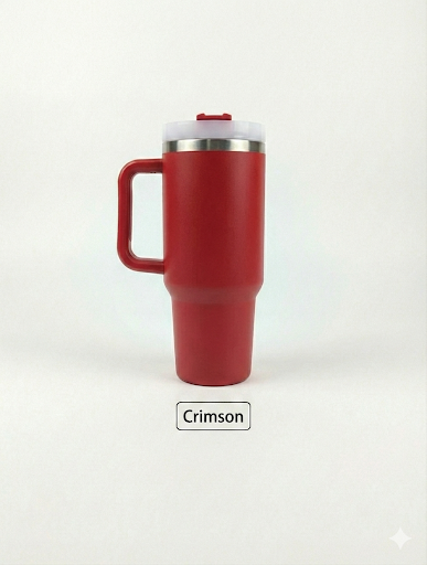 Custom Laser Engraved 40oz Powder Coated Travel Tumbler with Handle | Personalized Stainless Steel Mug