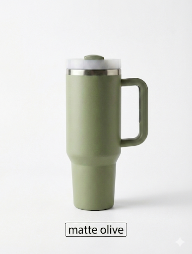 Custom Laser Engraved 40oz Powder Coated Travel Tumbler with Handle | Personalized Stainless Steel Mug