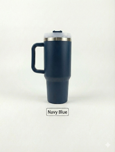 Custom Laser Engraved 40oz Powder Coated Travel Tumbler with Handle | Personalized Stainless Steel Mug