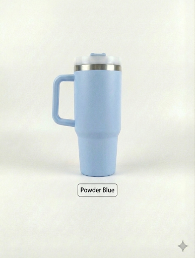 Custom Laser Engraved 40oz Powder Coated Travel Tumbler with Handle | Personalized Stainless Steel Mug