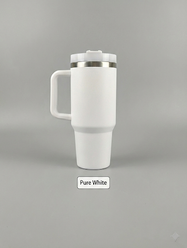 Custom Laser Engraved 40oz Powder Coated Travel Tumbler with Handle | Personalized Stainless Steel Mug