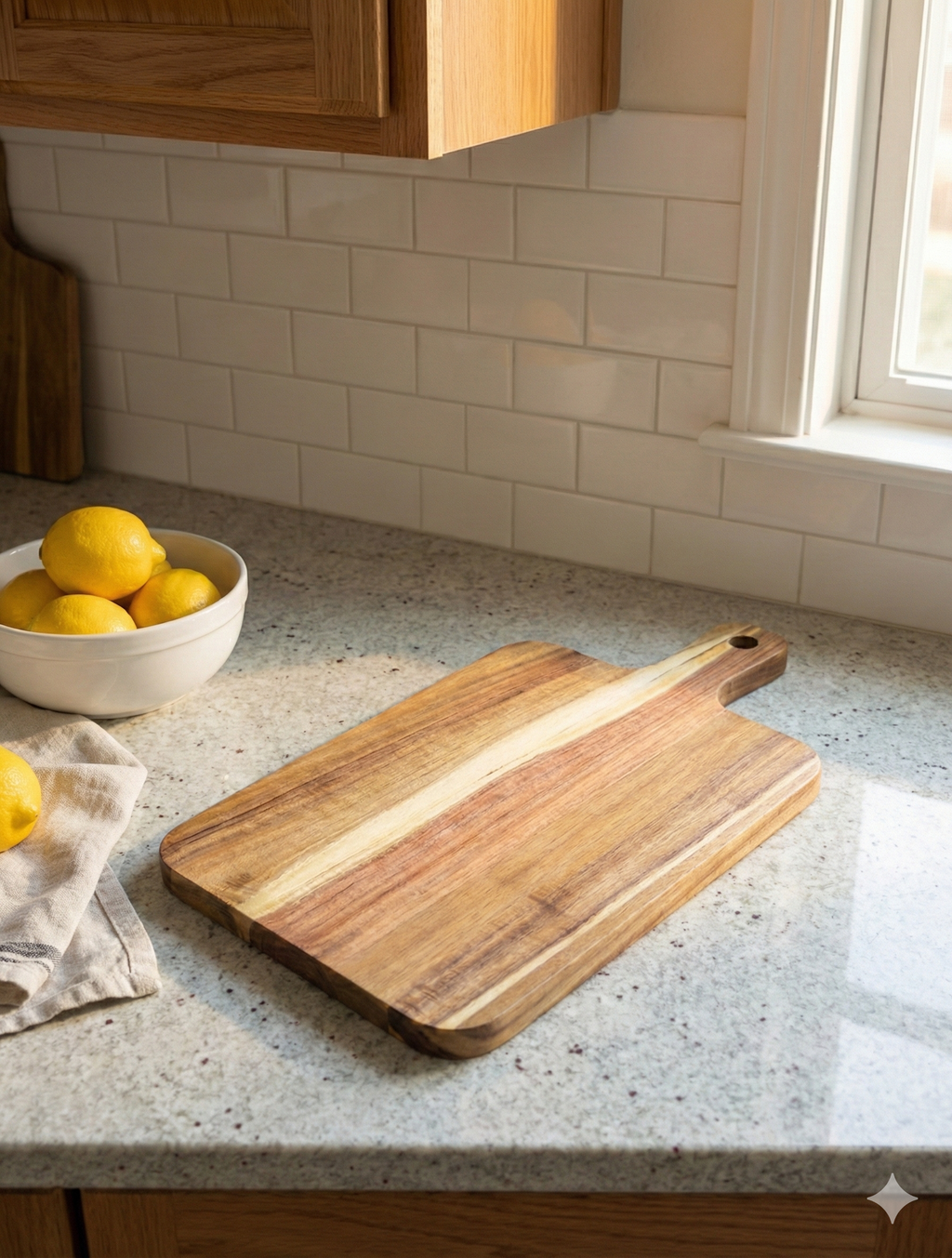 Personalized Acacia Wood Cutting Board with Handle (15.75" x 8") - Custom Laser Engraved
