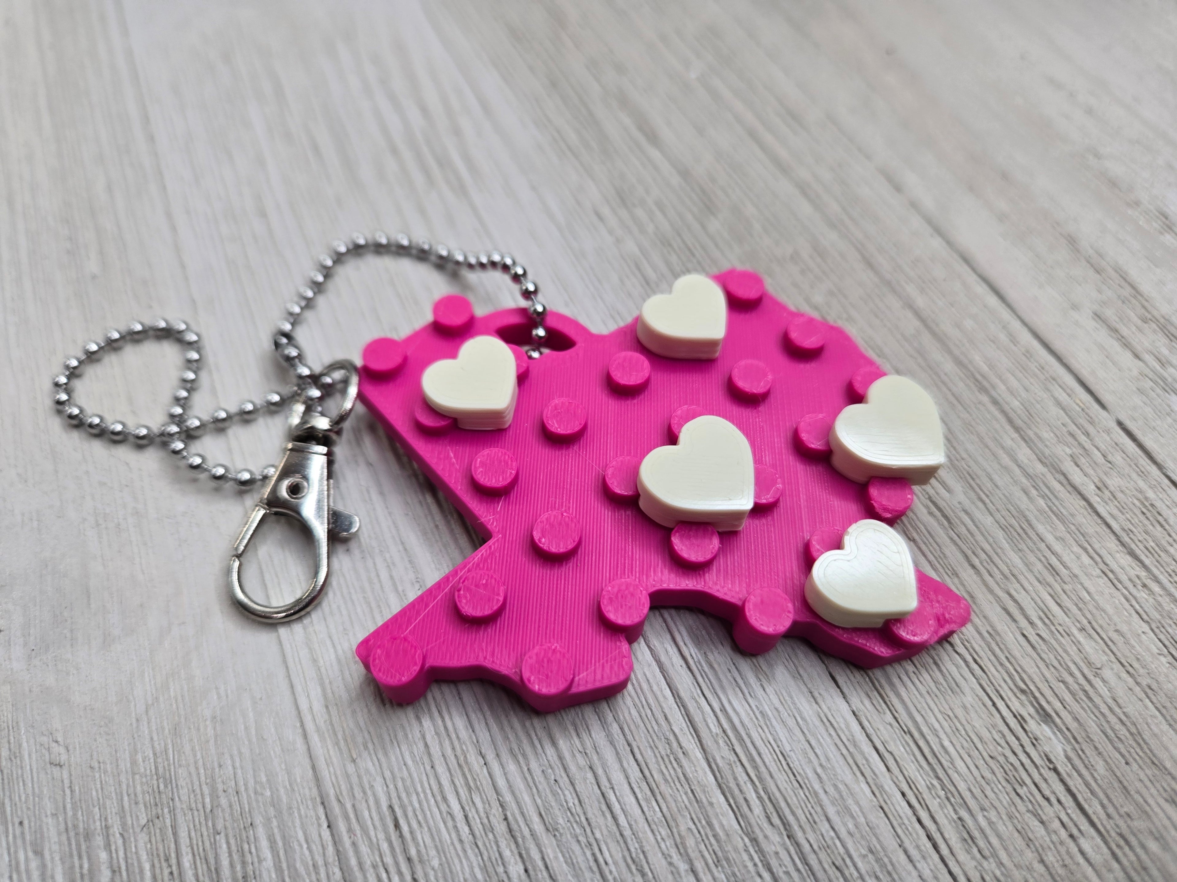 Texas Love Keychain Bag Charm Clip with Movable Hearts pink/white