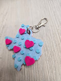 Texas Love Keychain Bag Charm Clip Movable Heart Turquoise on Top