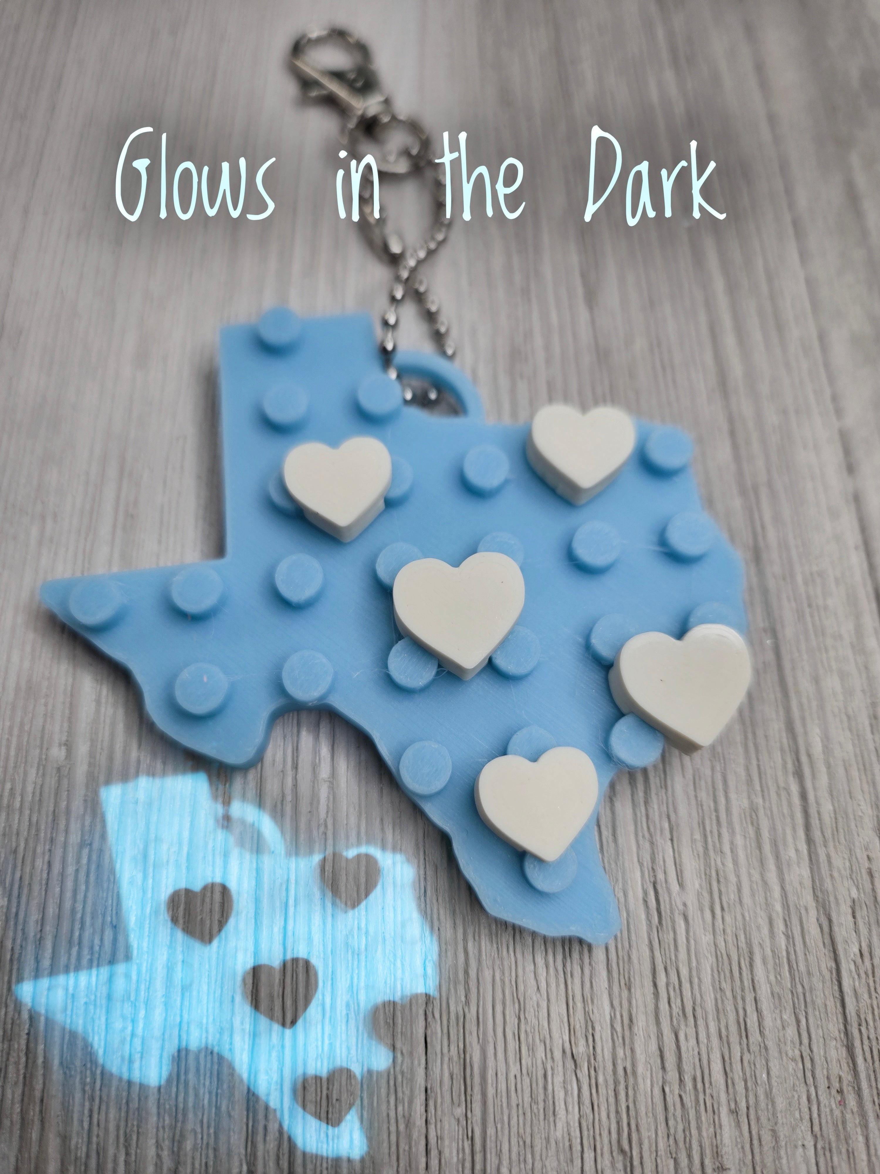 Texas Love Heart Glow in the Dark Keychain Bag Clip Charm