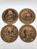 Double-Sided Biblical Story & Scripture Cork Coasters | Set of 4 | Laser Engraved Christian Gift