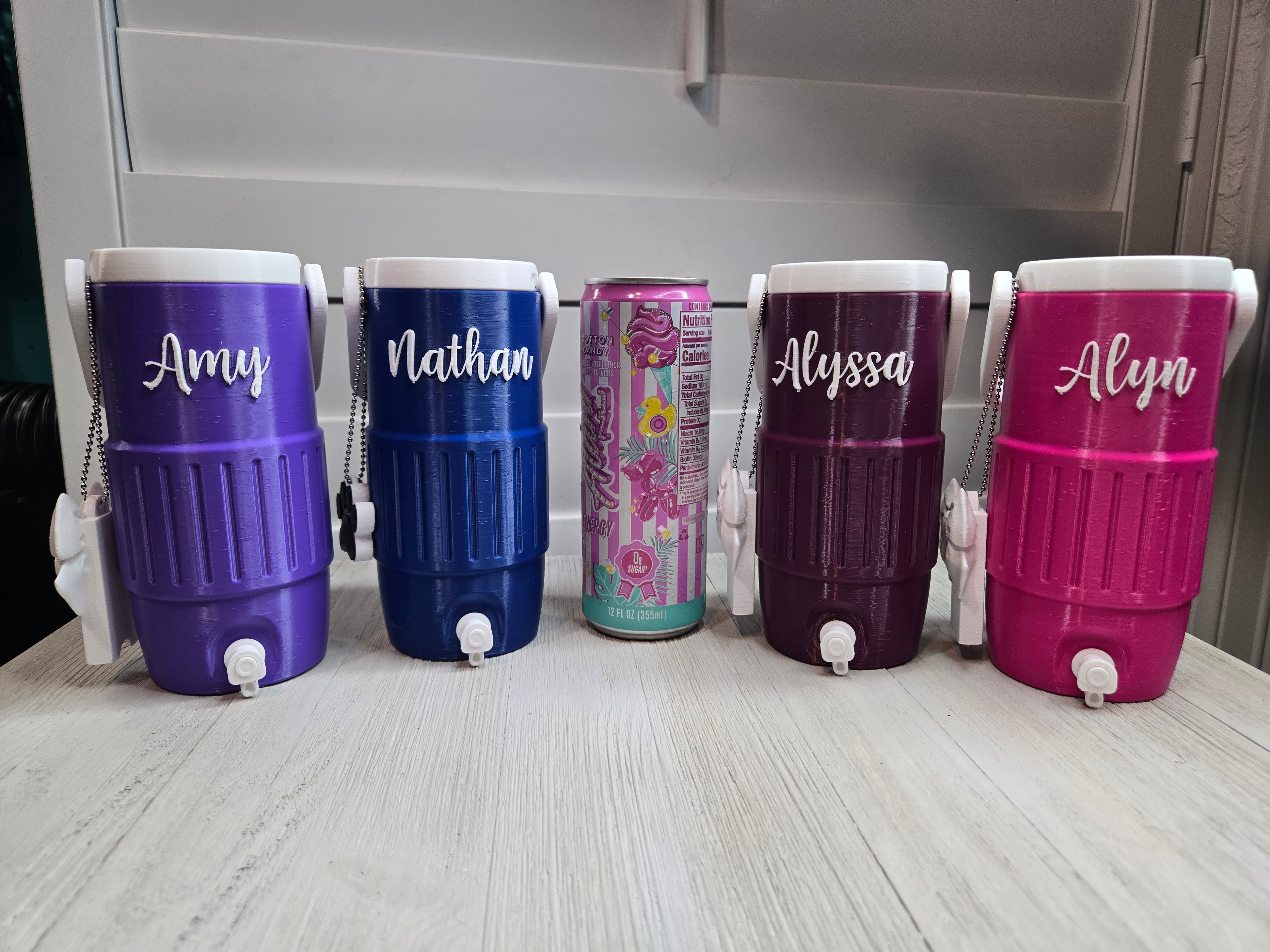 Mini Sports Coolers Can Coolies with Name and Tab Popper 20 oz Skinny Energy Drinks