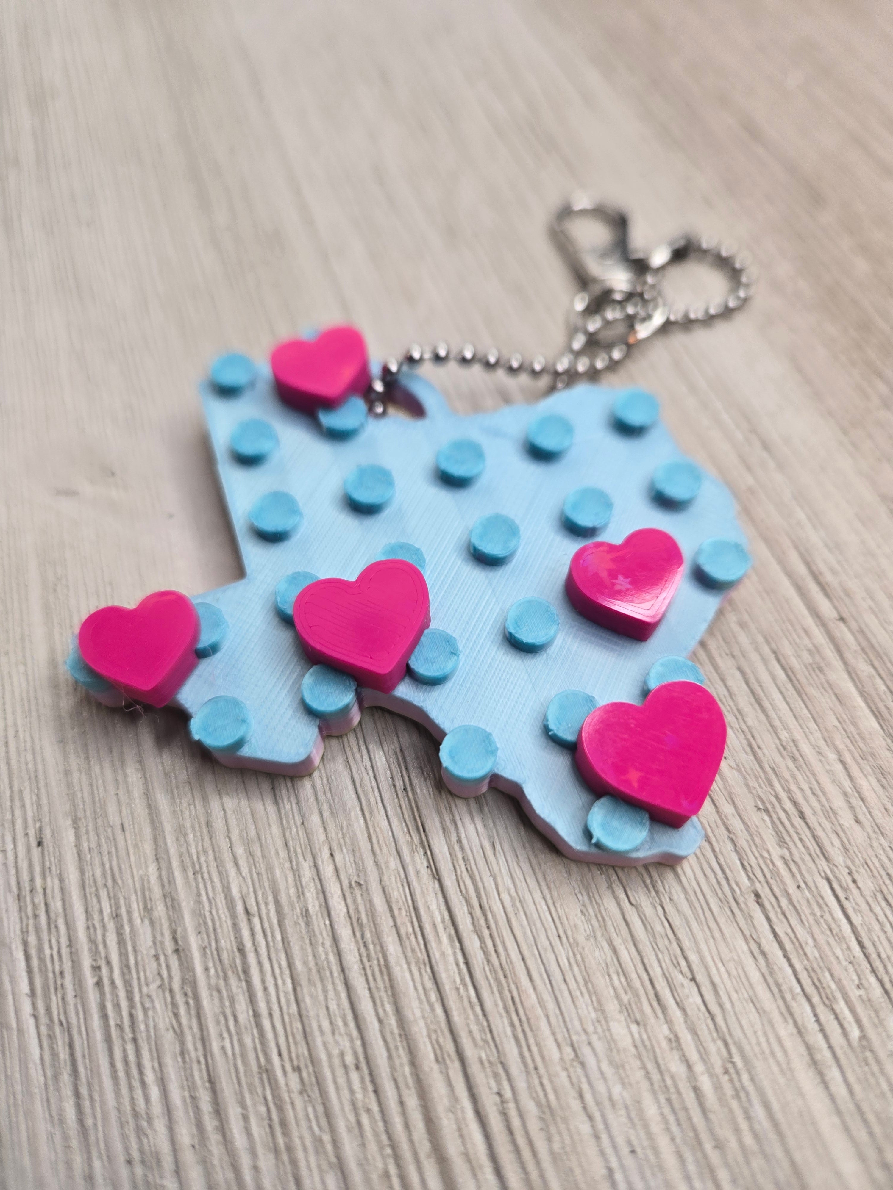 Texas Love Keychain Bag Charm Clip Movable Heart Turquoise on Top