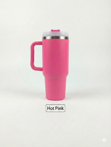 Custom Laser Engraved 40oz Powder Coated Travel Tumbler with Handle | Personalized Stainless Steel Mug