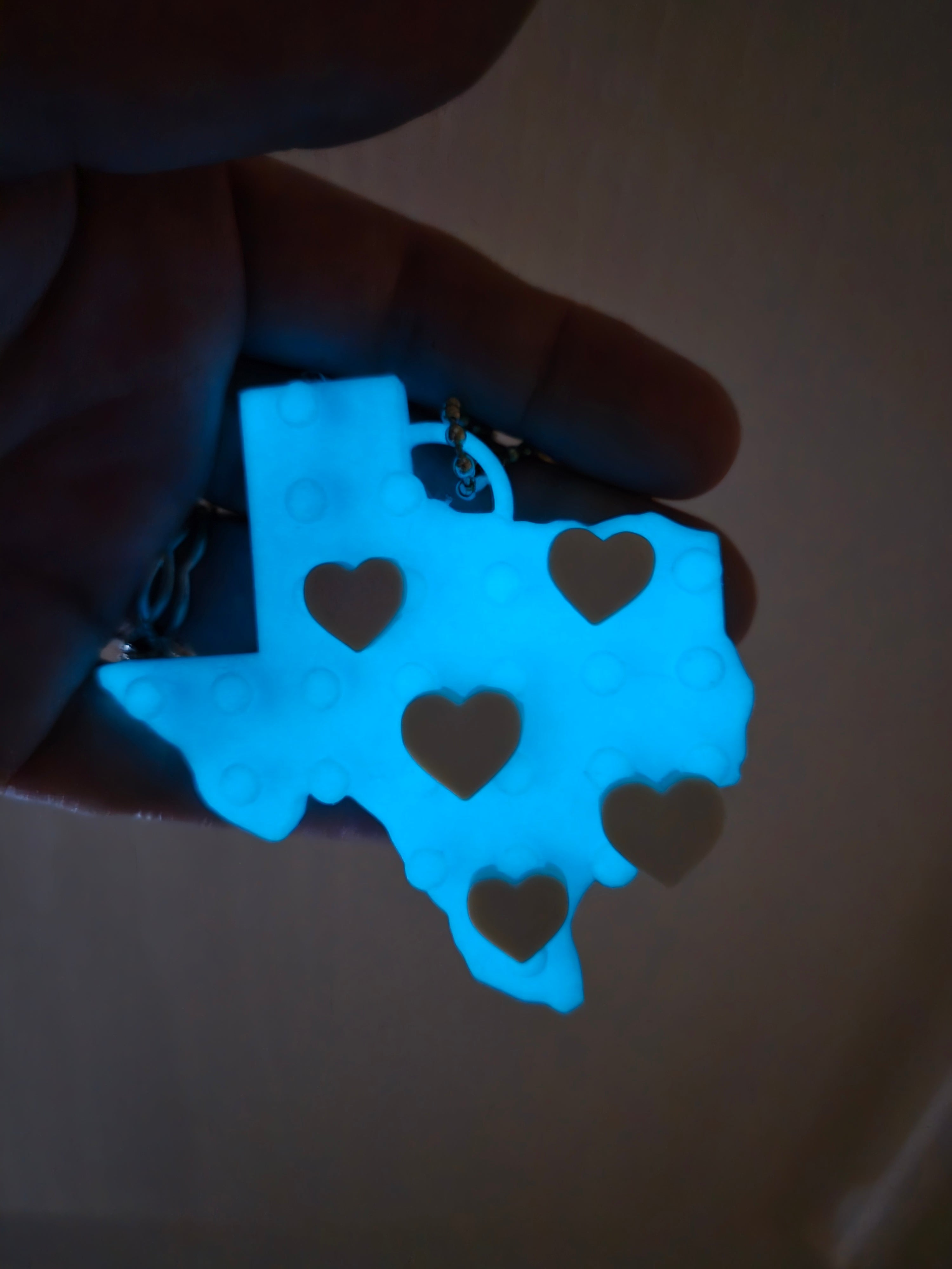 Texas Love Heart Glow in the Dark Keychain Bag Clip Charm